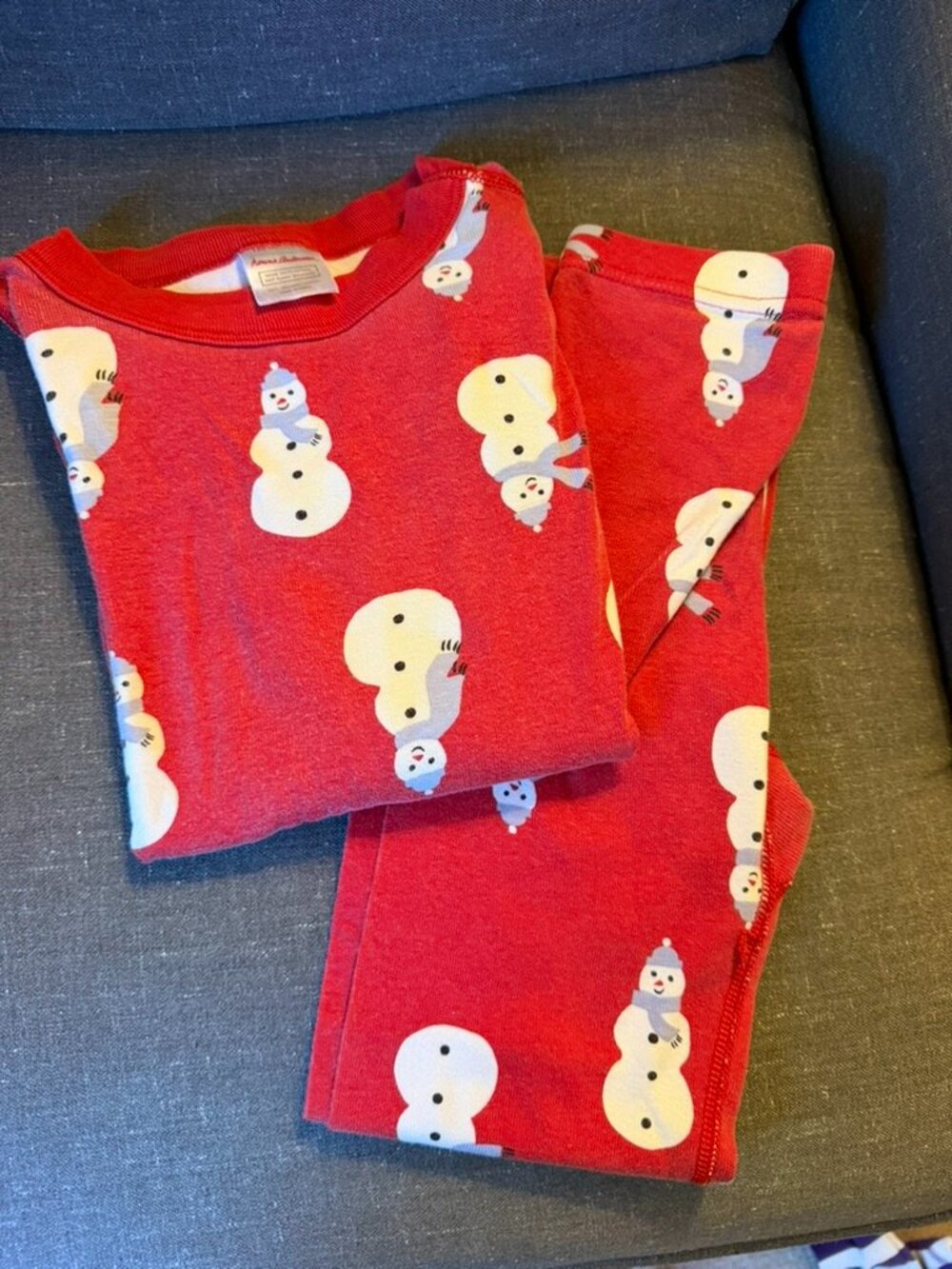 Hanna Andersson Snowman on Red Long Jams Size 6-7